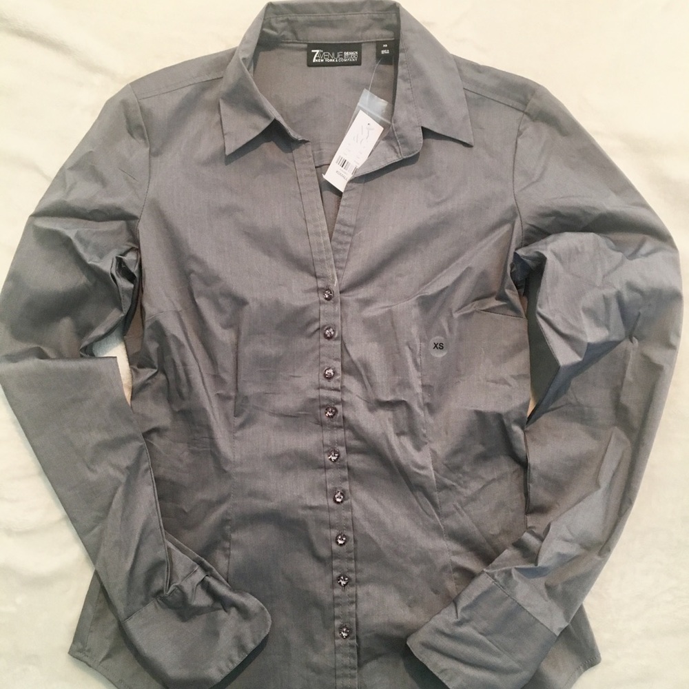 Silver Gray 7th Avenue Buttondown Blouse